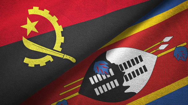 Angola a Eswatini Svazijiland dvě vlajky textilní tkaniny - Fotografie, Obrázek