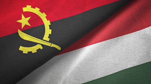 Angola i Węgry dwie flagi tkanina tekstylna, tekstura tkaniny - Zdjęcie, obraz