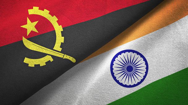 Angola i Indie dwie flagi tkanina tekstylna, tekstura tkaniny - Zdjęcie, obraz