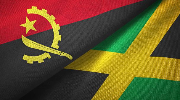 Angola i Jamajka dwie flagi tkanina tekstylna, tekstura tkaniny - Zdjęcie, obraz