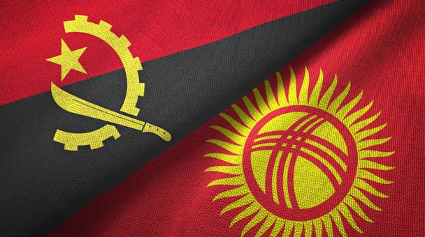 Angola i Kirgistan dwie flagi tkanina tekstylna, tekstura tkaniny - Zdjęcie, obraz
