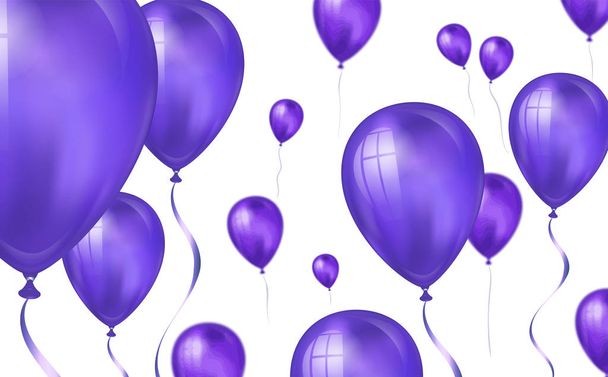 Glossy purple color Flying helium Balloons backdrop with blur effect. Wedding, Birthday and Anniversary Background. Vector illustration for invitation card, party brochure, banner - Vector, Image