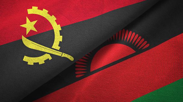 Angola und Malawi zwei Flaggen Textilstoff, Textur - Foto, Bild