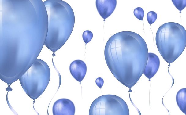 Glossy blue color Flying helium Balloons backdrop with blur effect. Wedding, Birthday and Anniversary Background. Vector illustration for invitation card, party brochure, banner - Vector, Image