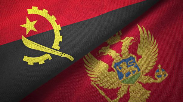 Angola i Czarnogóra dwie flagi tkanina tekstylna, tekstura tkaniny - Zdjęcie, obraz