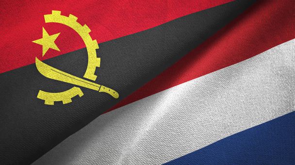 Angola i Holandia dwie flagi tkanina tekstylna, tekstura tkaniny - Zdjęcie, obraz