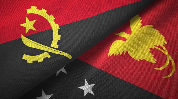 Angola und Papua Neuguinea zwei Flaggen Textilstoff, Textur - Foto, Bild