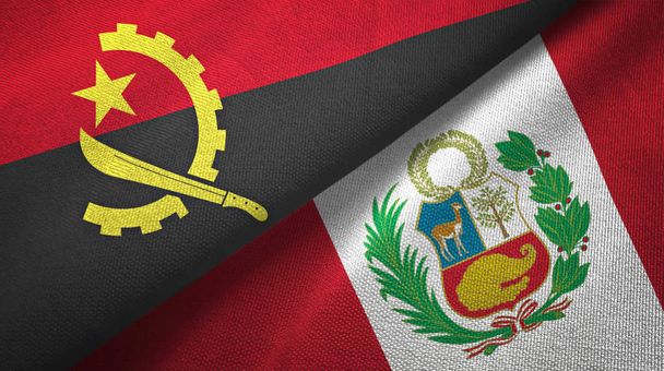 Angola i Peru dwie flagi tkanina tekstylna, tekstura tkaniny - Zdjęcie, obraz