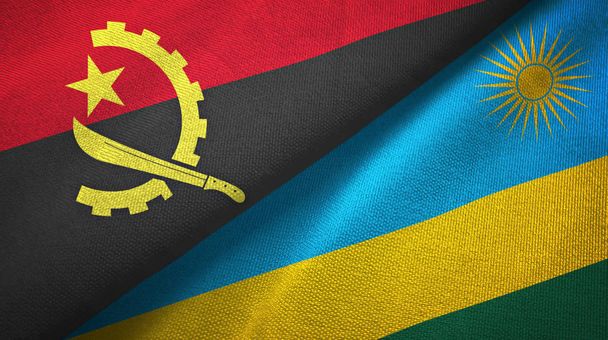 Angola en Rwanda twee vlaggen textiel doek, weefsel textuur - Foto, afbeelding