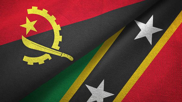 Angola a Svatý Kryštof a Nevis, dvě vlajky textilní tkaniny, textura - Fotografie, Obrázek