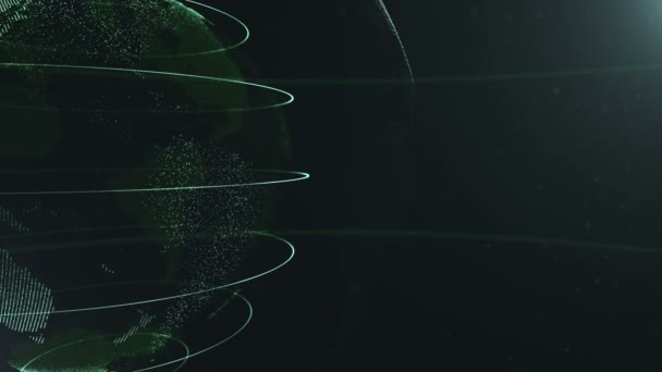 abstrakte Sphäre. beschnitten. verbundene grüne Punkte mit Linien. Globalisierungsschnittstelle. Planet auf der linken Seite bewegt. 4k. - Filmmaterial, Video