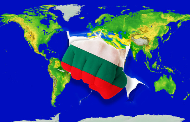 Punho na cor bandeira nacional de bulgaria perfuração mapa do mundo
 - Foto, Imagem
