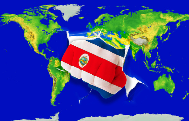 世界地図パンチング costarica の三色の国旗の拳します。 - 写真・画像
