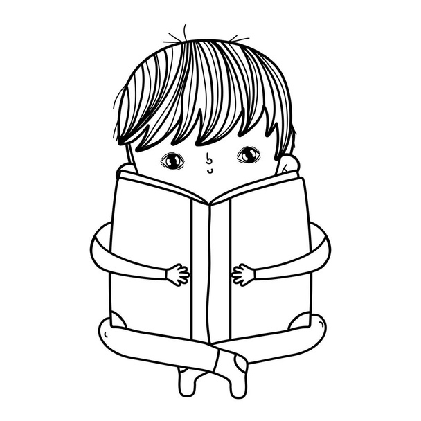 幸せな小さな少年の読書本 - ベクター画像