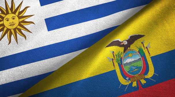 uruguay und ecuador zwei flaggen textiltuch, textur - Foto, Bild