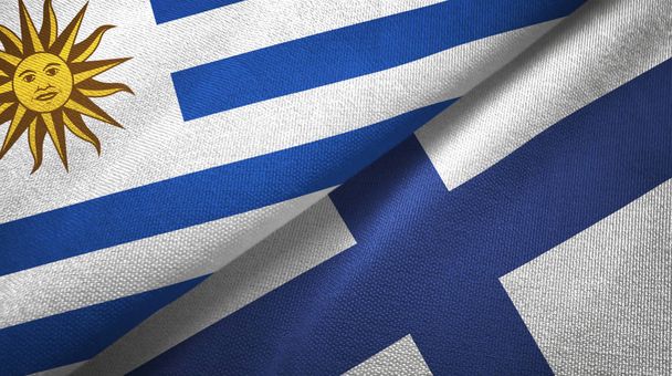 uruguay und finland zwei flaggen textiltuch, textur - Foto, Bild