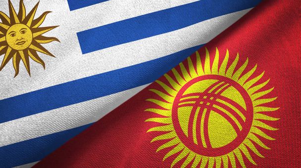 Uruguay et Kirghizistan deux drapeaux tissu textile, texture du tissu
 - Photo, image