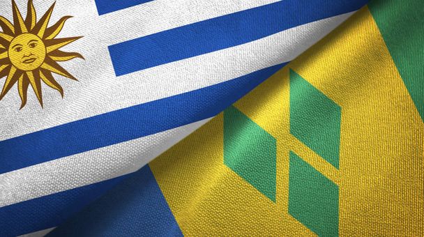 Uruguay et Saint-Vincent-et-les Grenadines deux drapeaux tissu textile
 - Photo, image