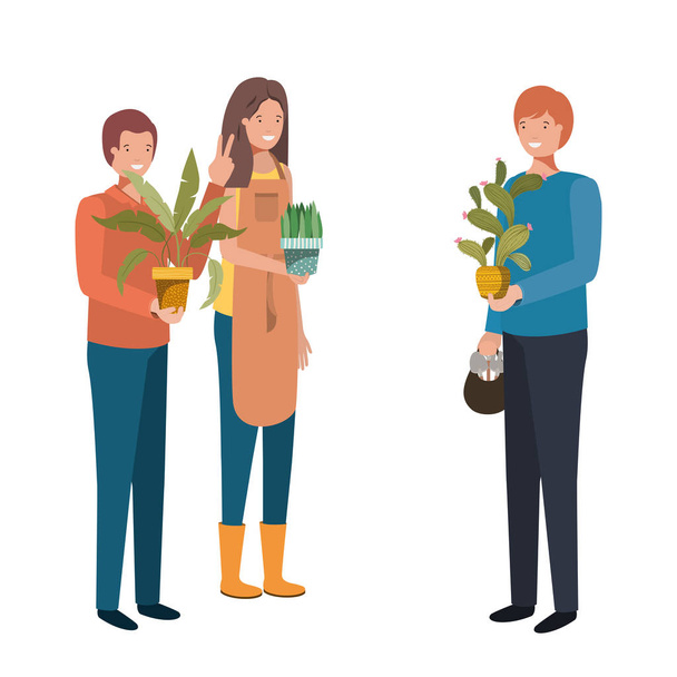 group of people with houseplant avatar character - Vector, Image