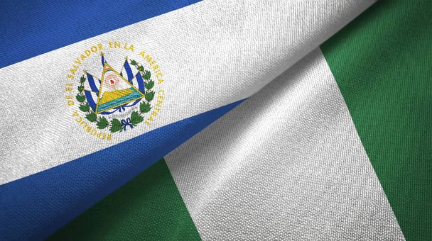 El Salvador and Nigeria two flags textile cloth, fabric texture - Photo, Image