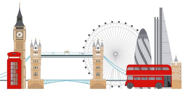 London Skyline Vektor Illustration. Londons berühmte Sehenswürdigkeiten - Vektor, Bild