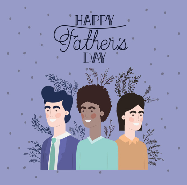 happy fathers day card with dads and leafs plant - Vector, Image