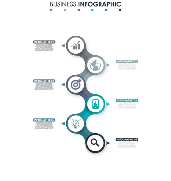 Business data, chart. Abstract elements of graph, diagram with 6 steps, strategy, options, parts or processes. Vector business template for presentation. Creative concept for infographic. - Vector, imagen