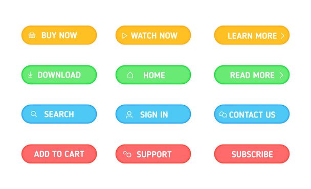 Set colors buttons. Different colors and icons. Vector illustration. - Vektori, kuva