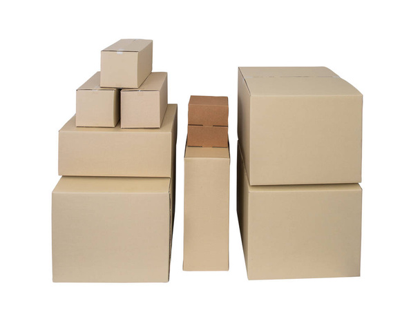 Cardboard Boxes in different sizes stacked boxes isolated on whi - Fotografie, Obrázek