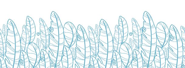 Blue drawn feathers horizontal seamless pattern background - Vecteur, image