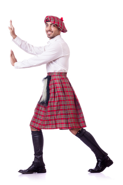 Шотландський людина штовхає віртуальний перешкода - Фото, зображення
