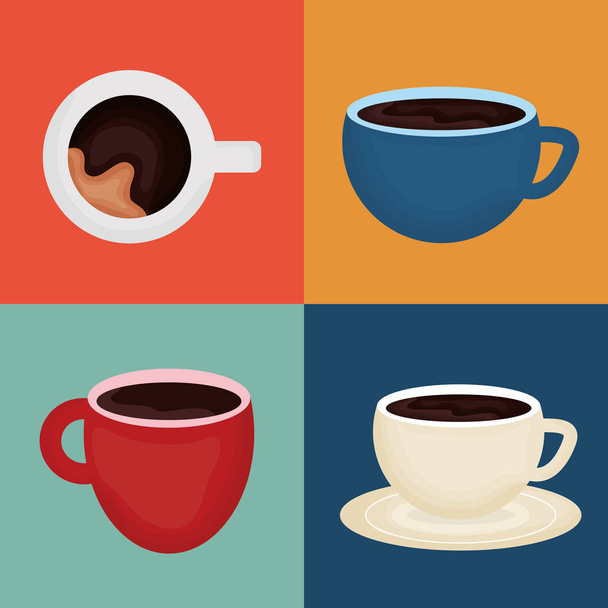 delicious coffee set of cups - Vector, Image