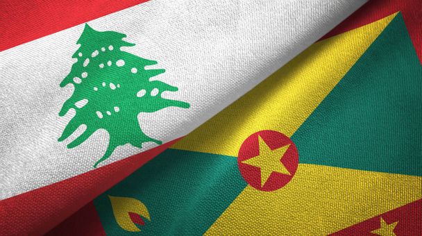 Libanon és Grenada két zászló textil ruhával, szövet textúra - Fotó, kép