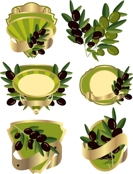 Set of labels with olive branches - Vector, afbeelding