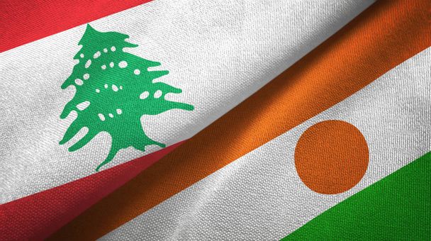 Ливан и Нигер два флага текстильная ткань, текстура ткани
 - Фото, изображение