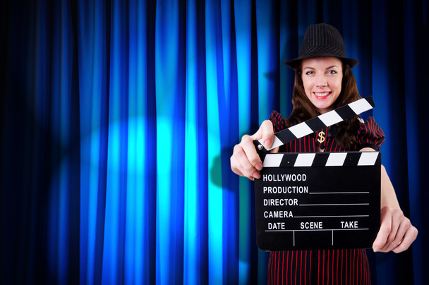 Woman gangster with movie clapper - Photo, Image
