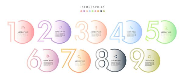 Vektori infografinen suunnittelu UI malli värikäs kaltevuus 9 numero
 - Vektori, kuva