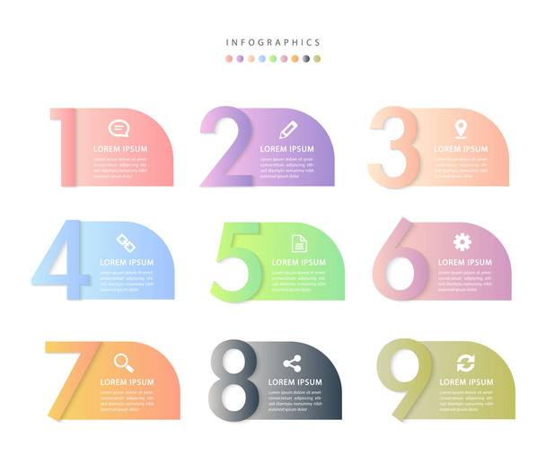 Vektori infografinen suunnittelu UI malli värikäs kaltevuus 9 numero
 - Vektori, kuva