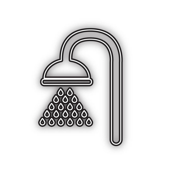 Shower sign. Vector. Double contour black icon with soft shadow at white background. Isolated. - Vector, Image