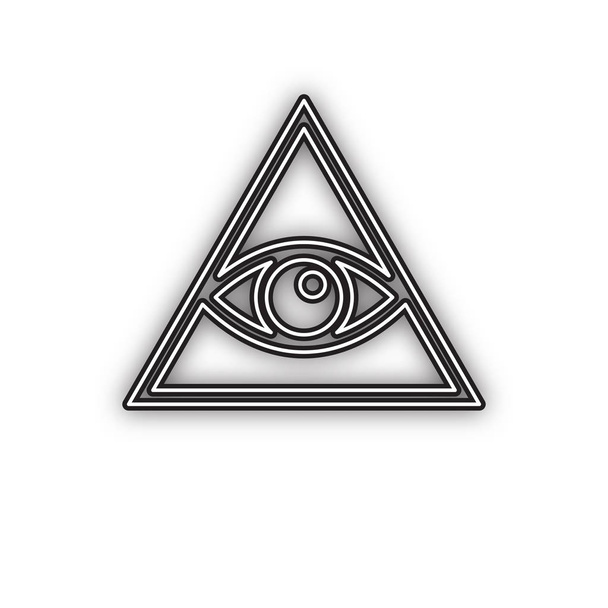 Kaikki näkevät silmäpyramidin symbolin. Vapaamuurari ja hengellinen. Vektori. Double ääriviivat musta kuvake pehmeä varjo valkoisella taustalla. Eristetty
. - Vektori, kuva