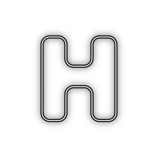 H betű jel tervez mintadeszka elem. Vektor. Dupla kontúr fekete ikon lágy árnyékkal, fehér háttérrel. Elszigetelt. - Vektor, kép