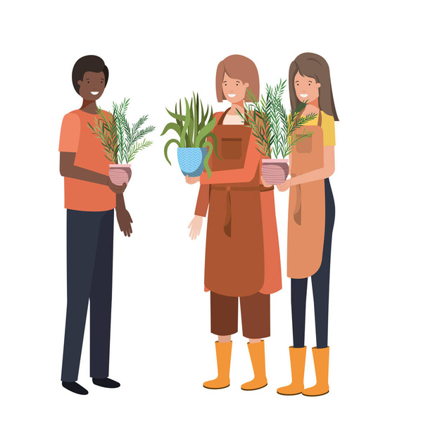 groep mensen met een avatar personage van kamerplant - Vector, afbeelding