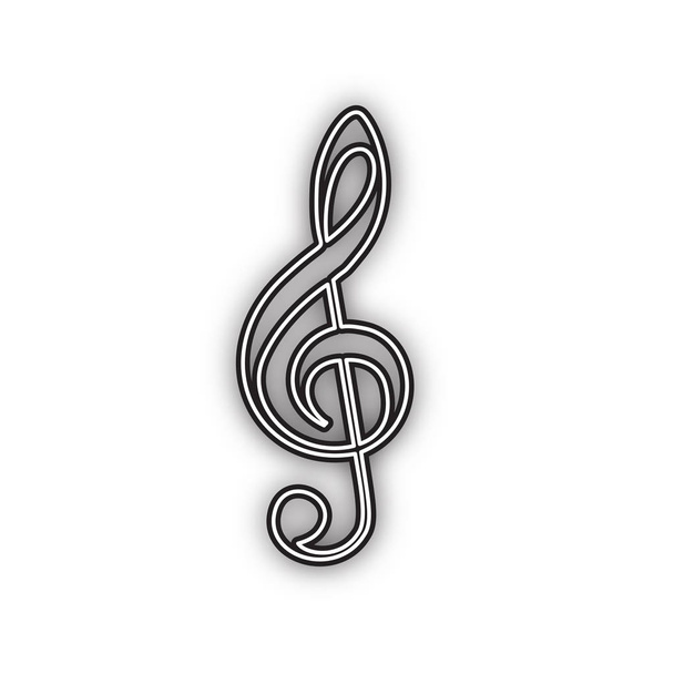 Music violin clef sign. G-clef. Treble clef. Vector. Double contour black icon with soft shadow at white background. Isolated. - Vector, Image
