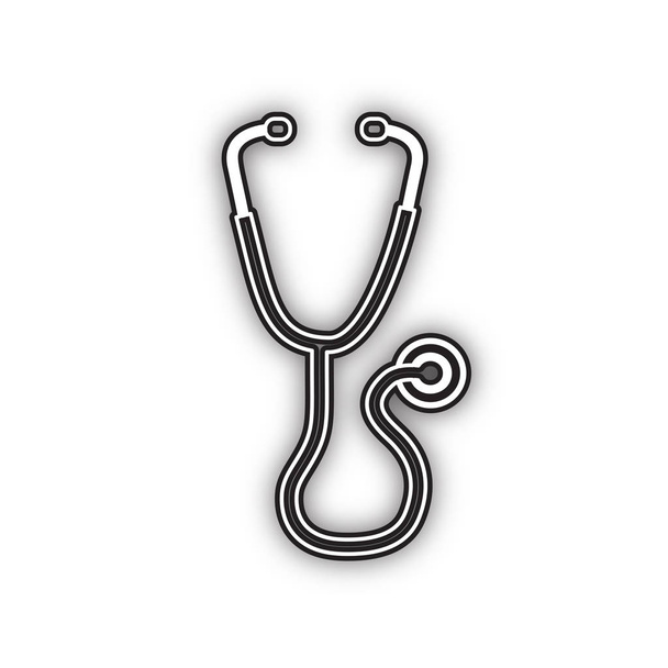 Stethoscope sign illustration. Vector. Double contour black icon with soft shadow at white background. Isolated. - Vector, Image