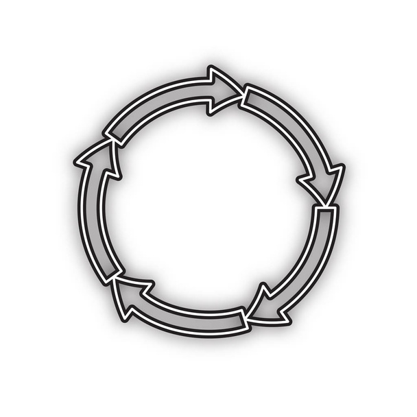 Kreisrunde Pfeile. Vektor. schwarzes Symbol mit doppelter Kontur und weichem Schatten auf weißem Hintergrund. isoliert. - Vektor, Bild