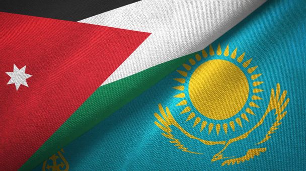 Jordan and Kazakhstan two flags textile cloth, fabric texture - Photo, Image