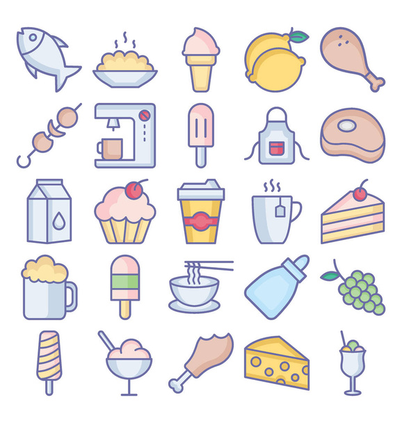  Conjunto de ícones vetoriais isolados de alimentos que podem facilmente modificar ou editar
 - Vetor, Imagem