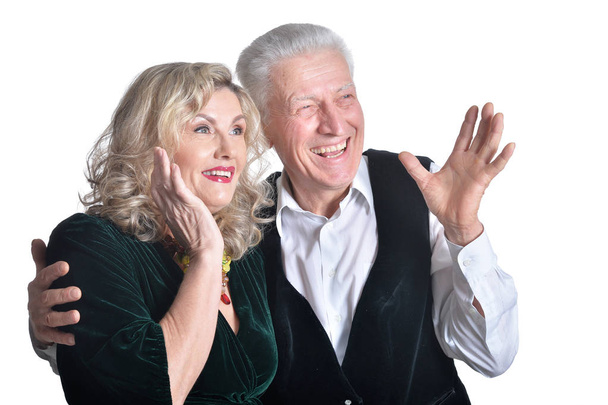 Portrait of happy senior couple  isolated on white background - Фото, изображение