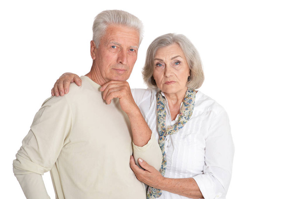 Portrait of sad senior couple isolated on white background - Zdjęcie, obraz