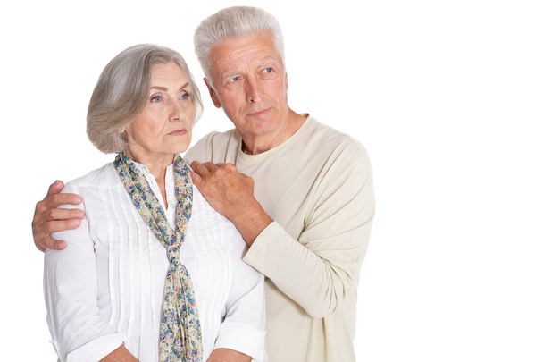 Portrait of sad senior couple isolated on white background - Photo, image